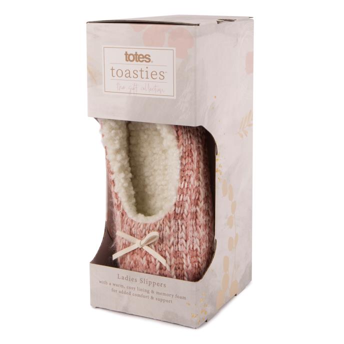 totes Ladies Knitted Ballet Slippers Pink Extra Image 1